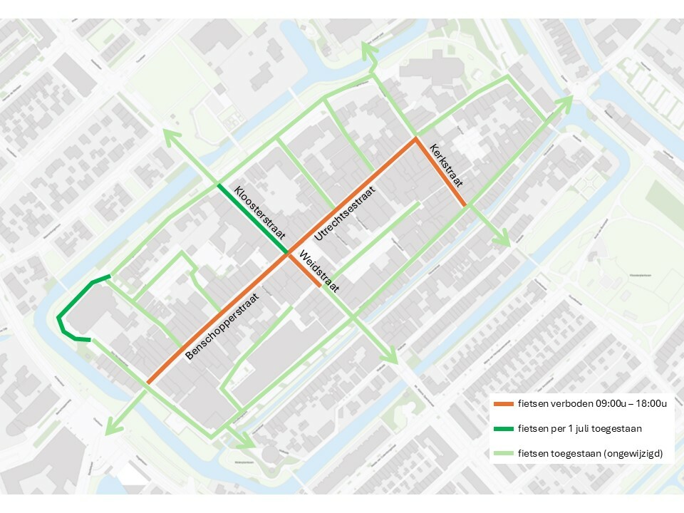 kaart fietsvrije winkelstraat