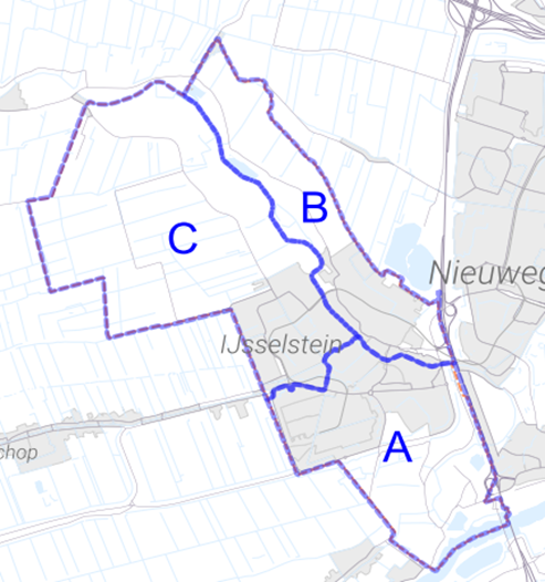 Bomengebied IJsselstein, opgedeeld in A,B,C